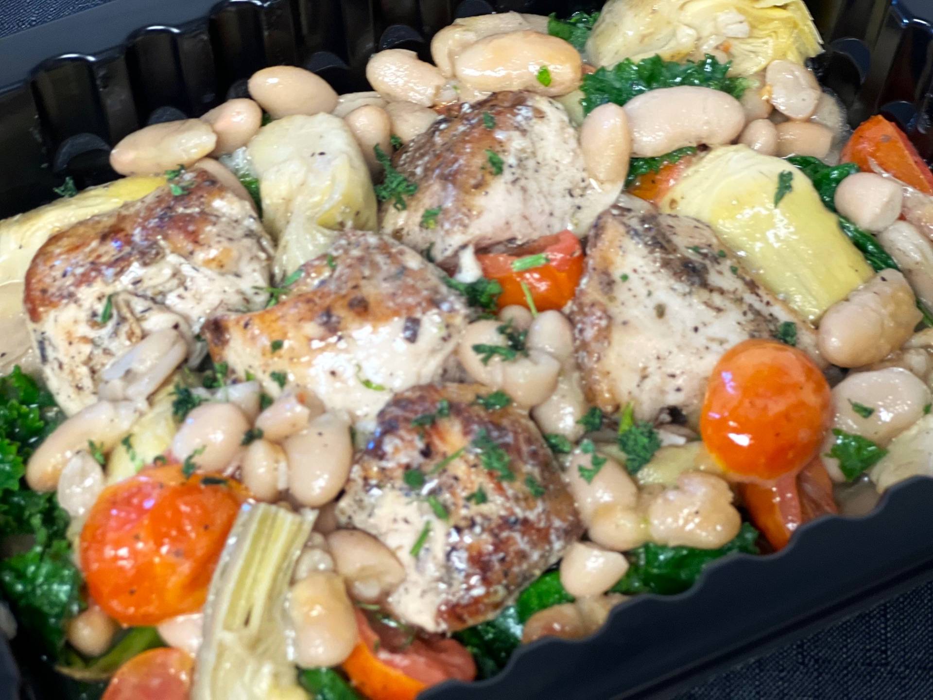 Braised Chicken with White Beans & Artichokes